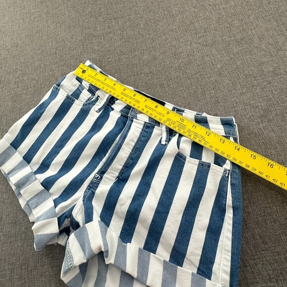 Hollister High Rise Cuffed Shorts Striped Blue White Button Up 5/27 Waist Cotton - Picture 8 of 12